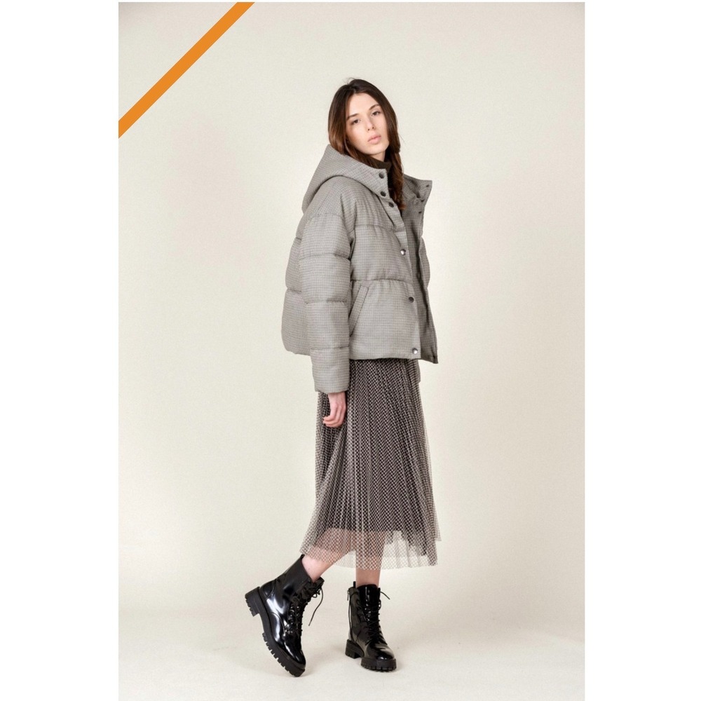 Lili Sidonio Womens Velvet Corduroy Puffer Jacket Small Blue Hooded Quilted Coat - Picture 5 of 12